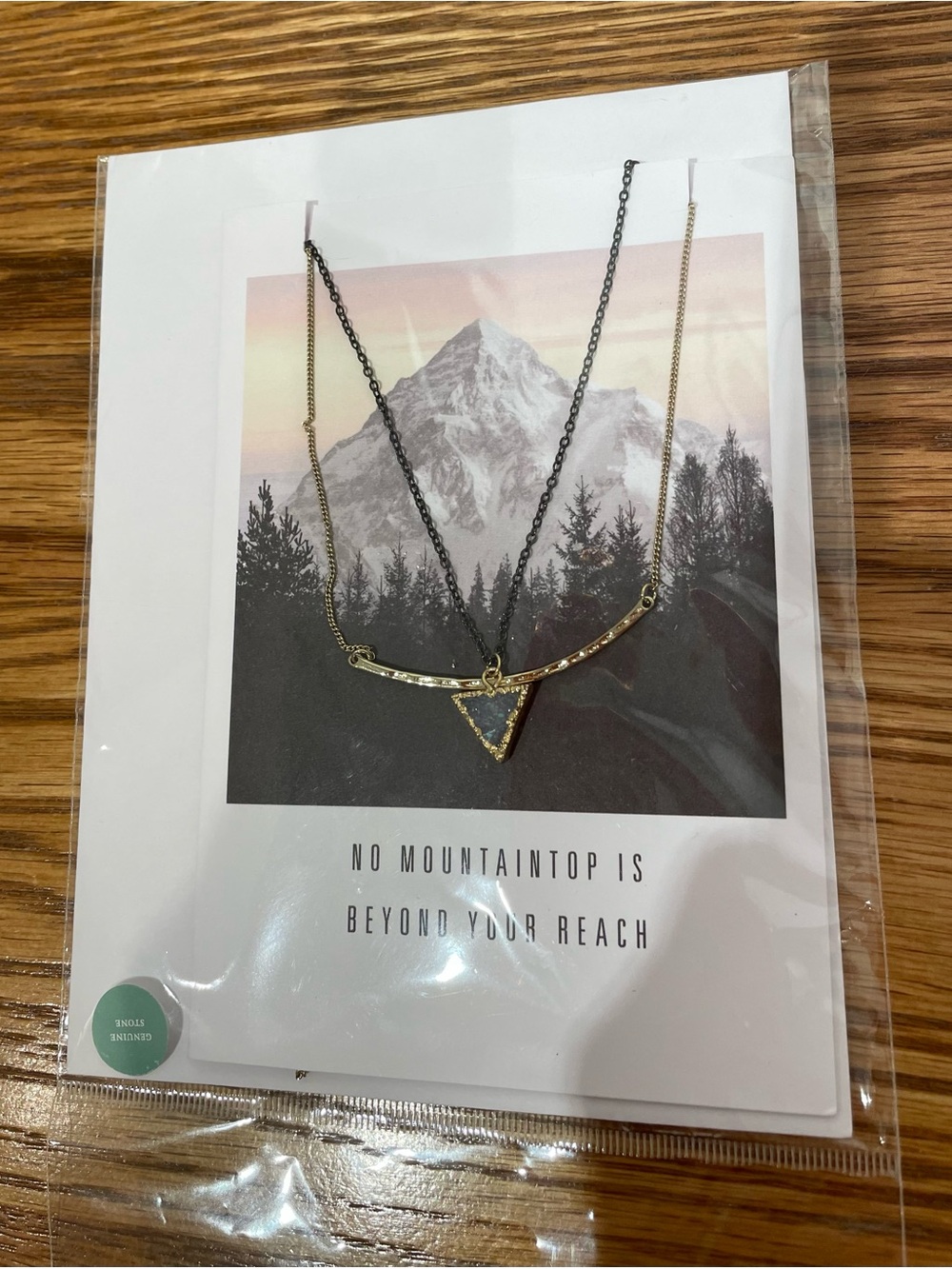 Gold Triangle Layered Necklace Genuine Stone two separate chains & a blank card
